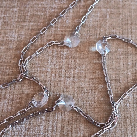 Vintage Liz Claiborne Two Strand Silver Tone Chain Clear Crystal Necklace - Picture 10 of 11